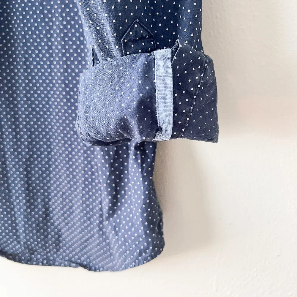 MT American Eagle Classic Fit Seriously Soft Dots Blue White Button Down Tall - Picture 2 of 8